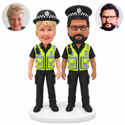 custom bobblehead figures police couple in reflective vests standing together