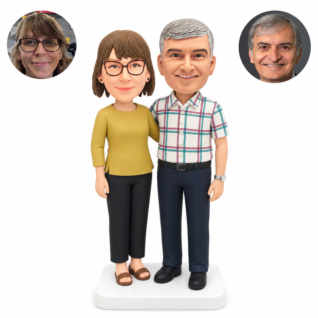 custom bobblehead figures casual couple in a crew neck blouse and short sleeve shirt