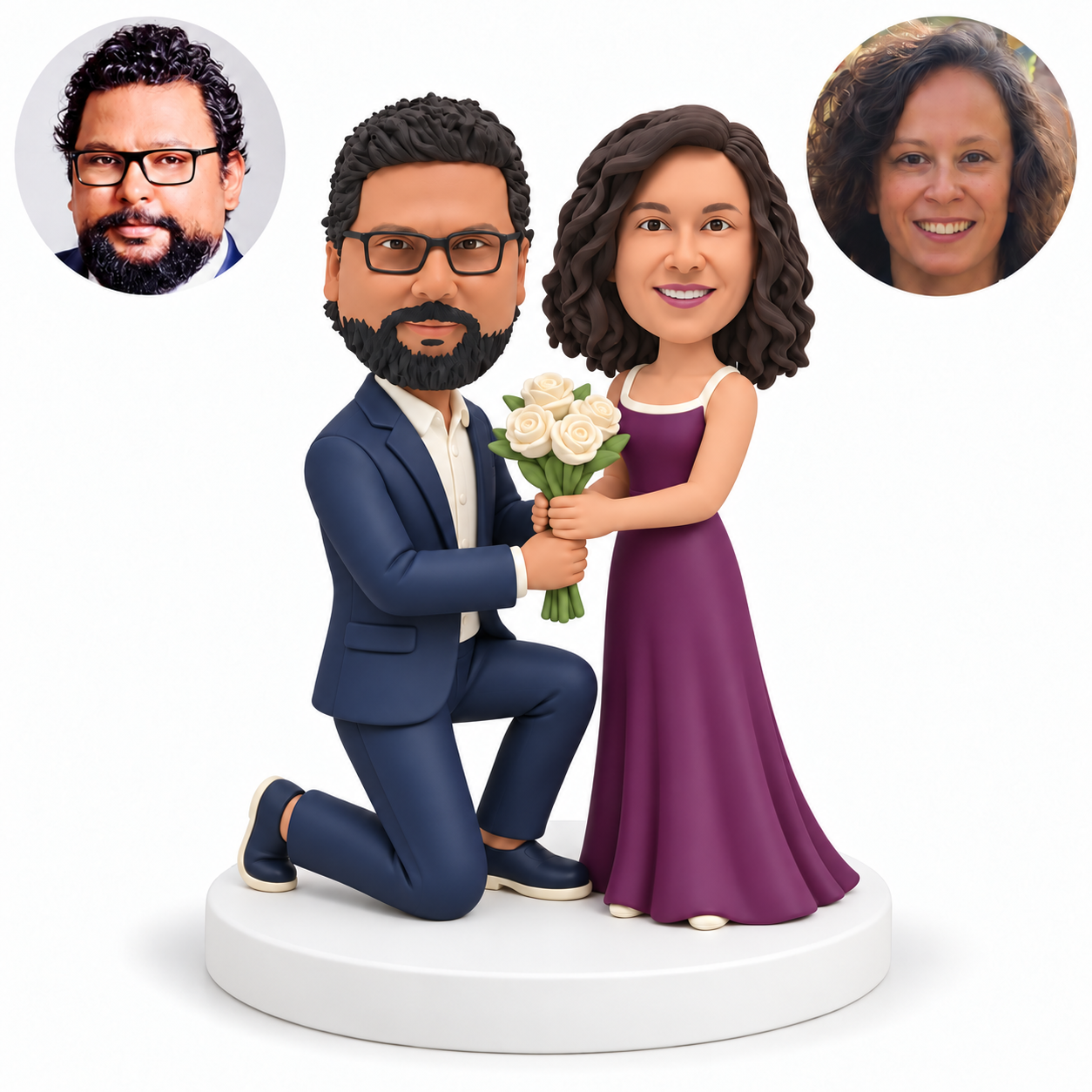 MGA-AC1453 custom couple bobblehead figures with original clay heads and matching photo circles