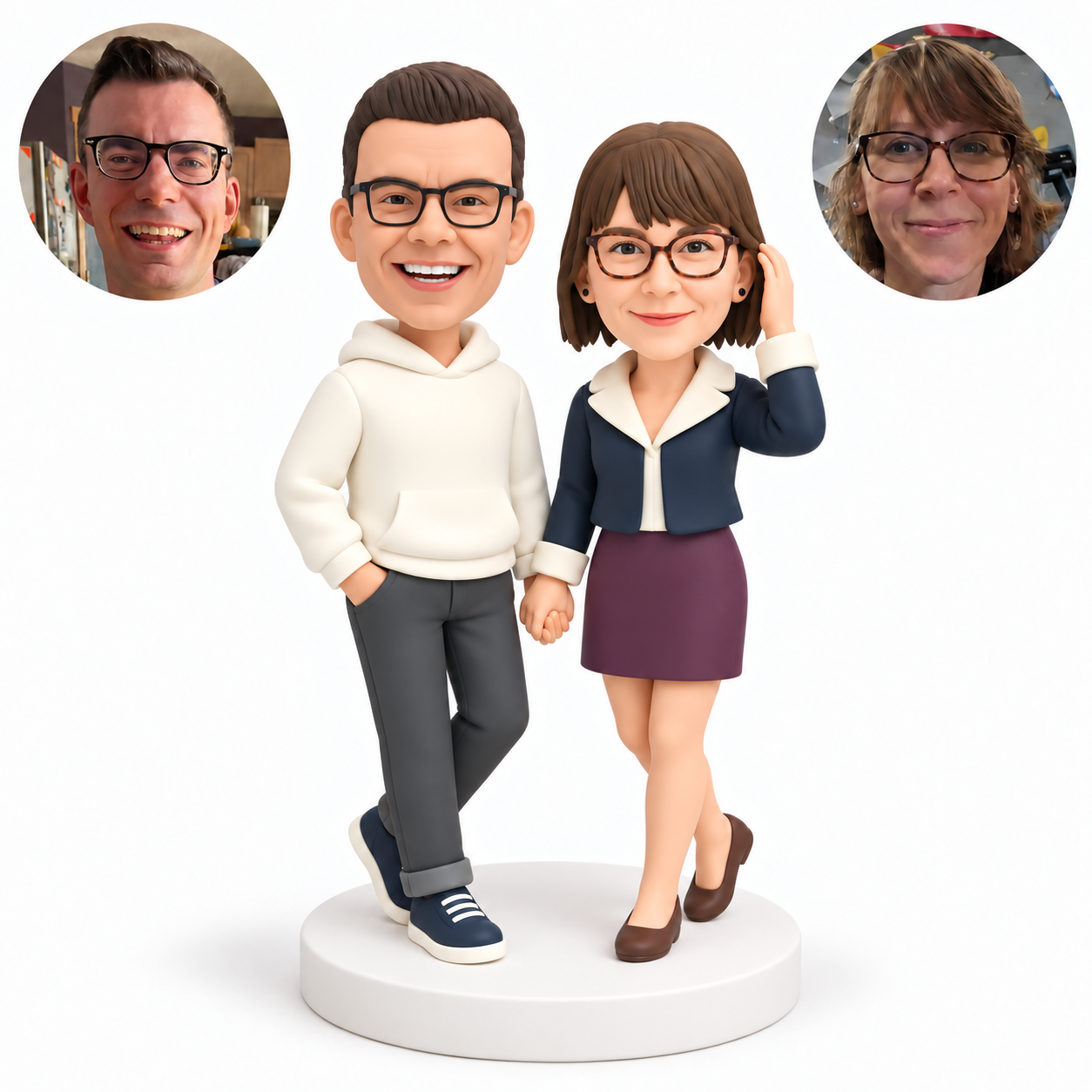 MGA-AC1455 custom couple bobblehead figures with original clay heads and matching photo circles