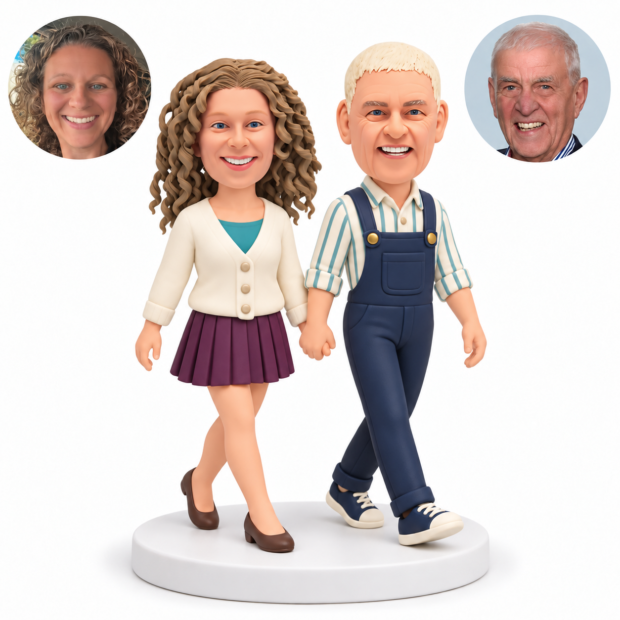 MGA-AC1456 custom couple bobblehead figures with original clay heads and matching photo circles