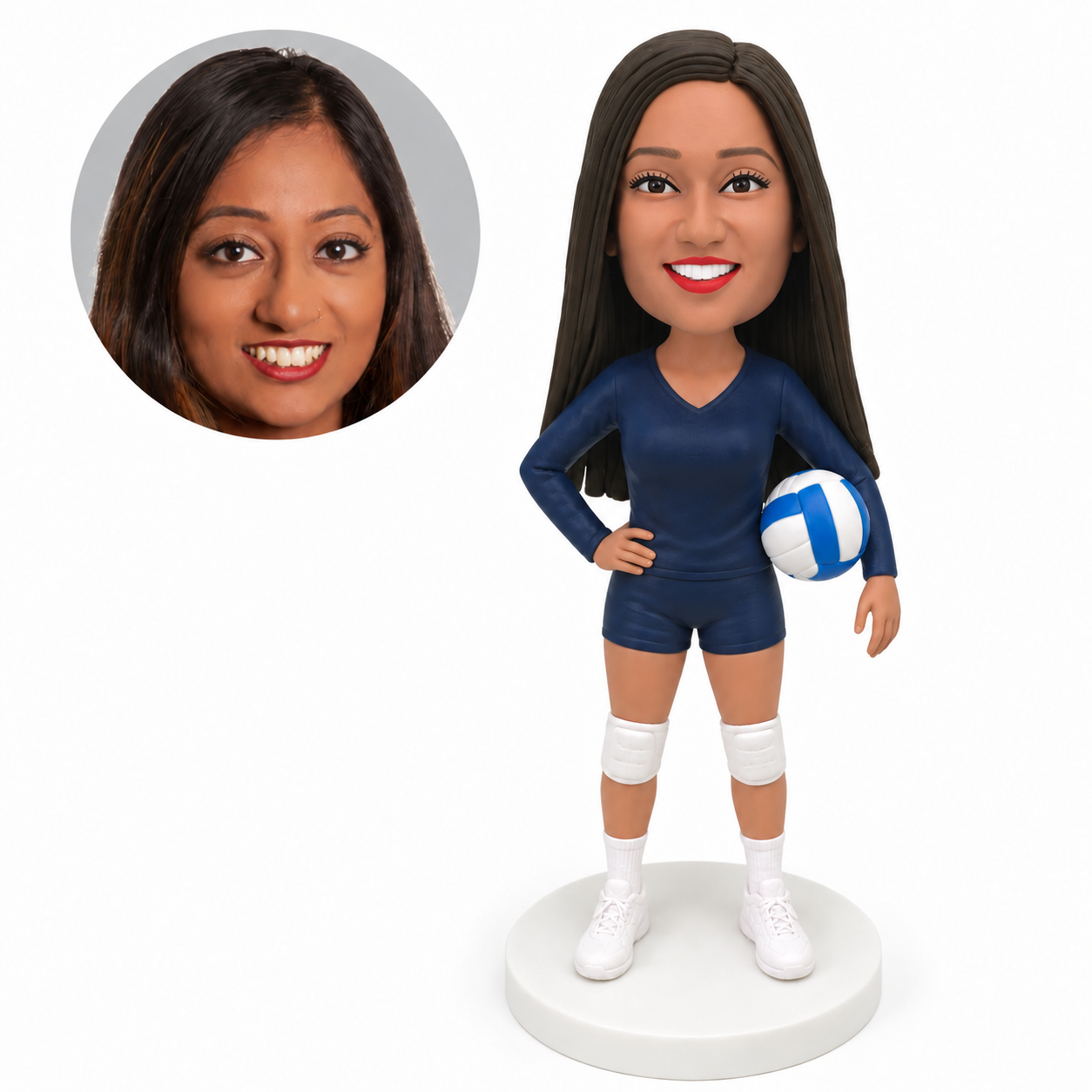 custom bobblehead figure female volleyball player in a long-sleeved uniform with knee pads
