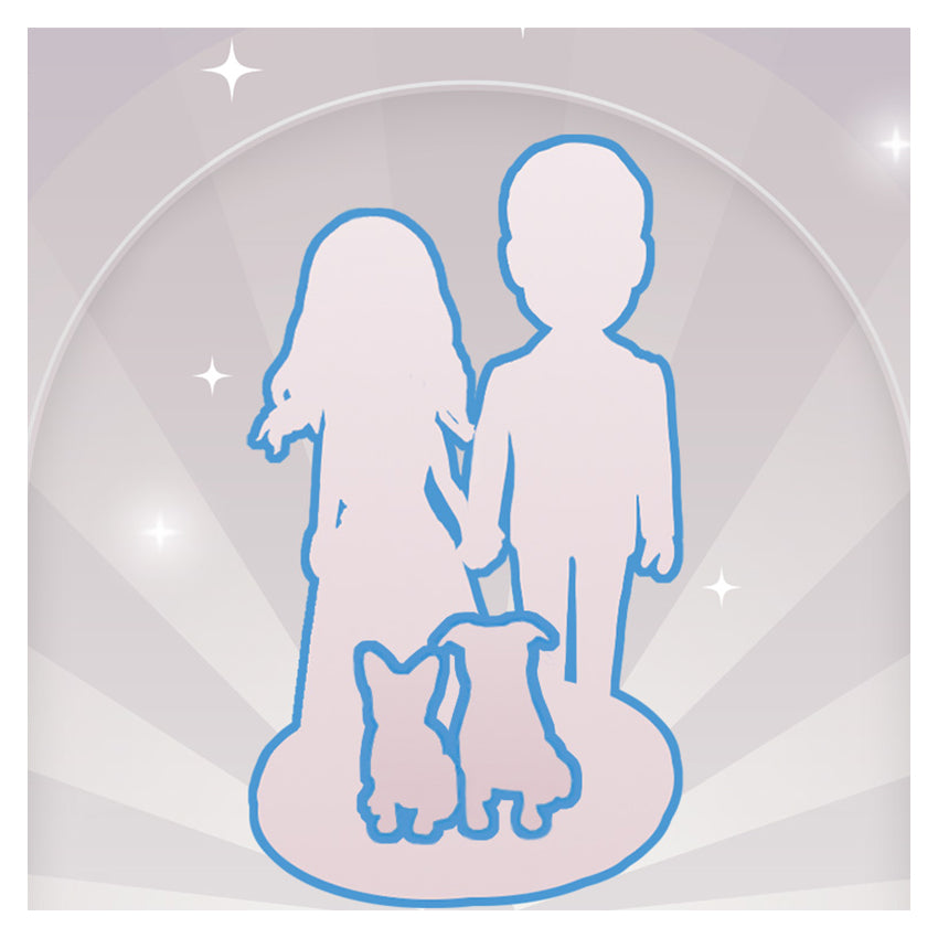 fully custom couple with two pets bobbleheads figurine