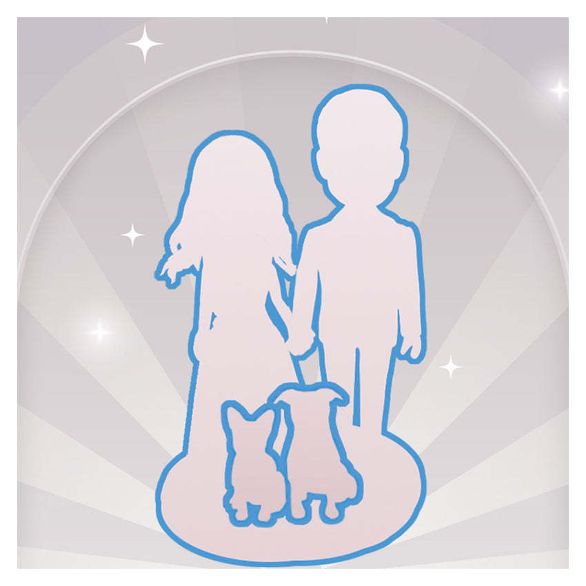 fully custom couple with two pets bobbleheads figurine