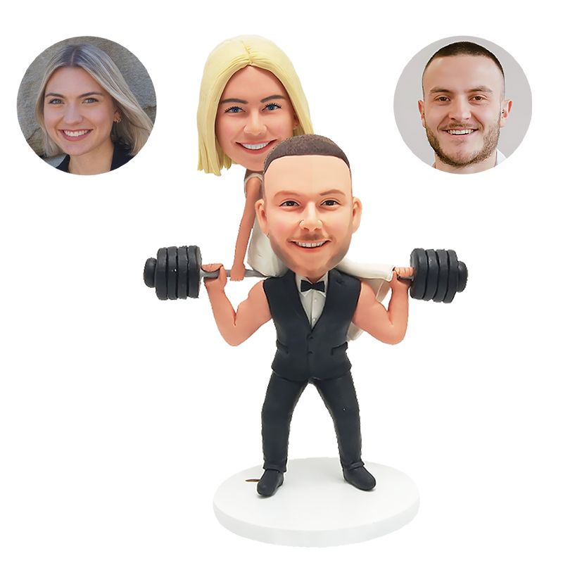 custom made bobblehead weightlifting couple pose