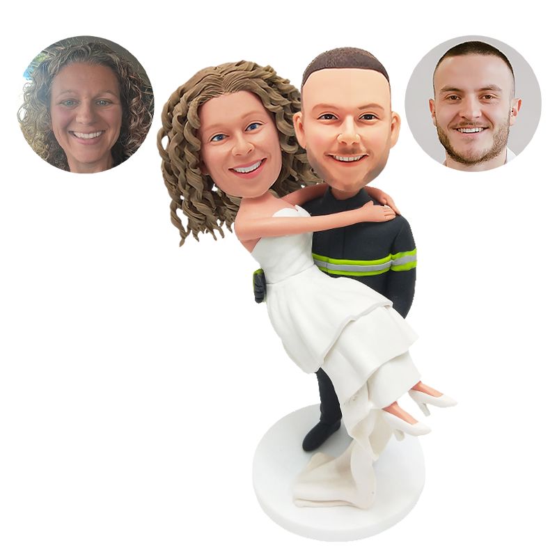 personalised bobble head firefighter couple