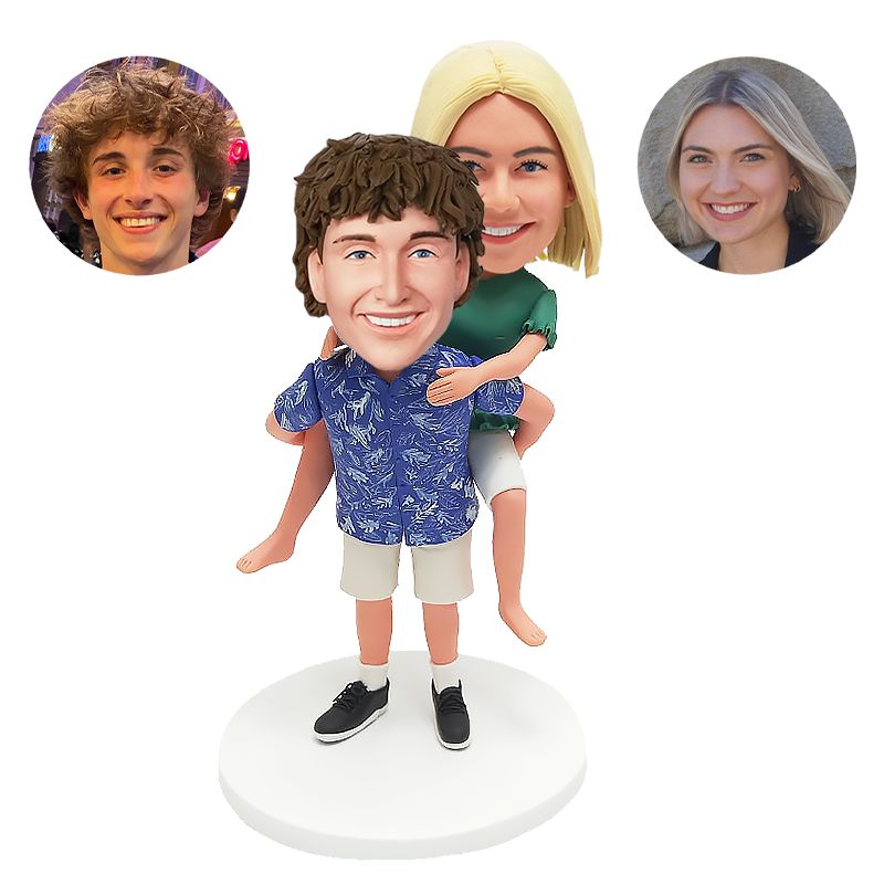 custom bobblehead figurine couple piggyback