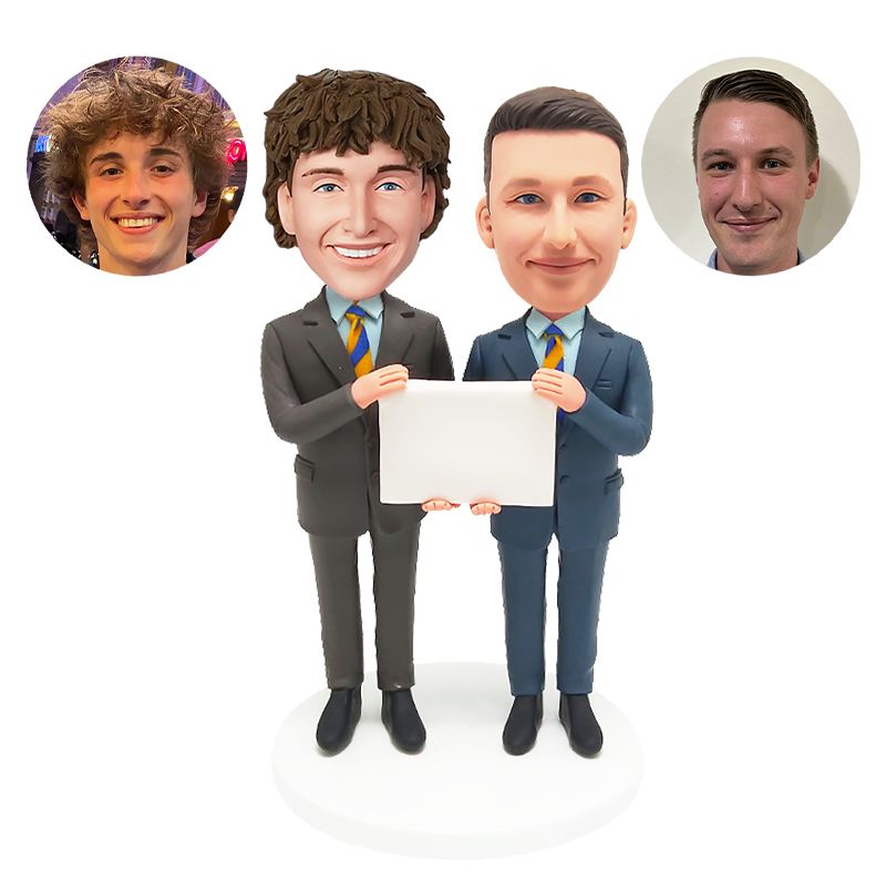 personalised bobble head business colleagues with whiteboard
