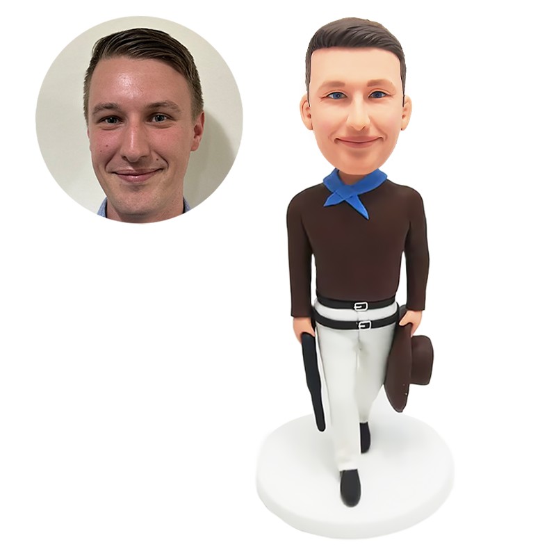 custom bobblehead gentleman holding a hat