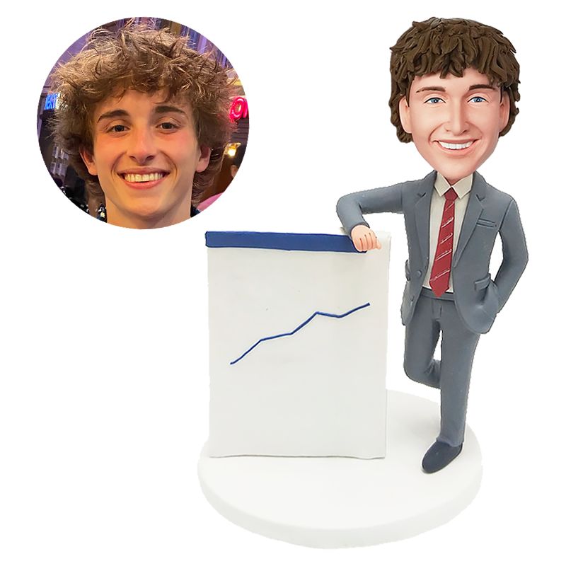 personalized bobblehead male boss with a financial statement