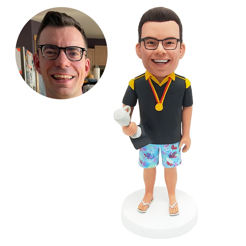 personalised bobble head cricket player with a trophy