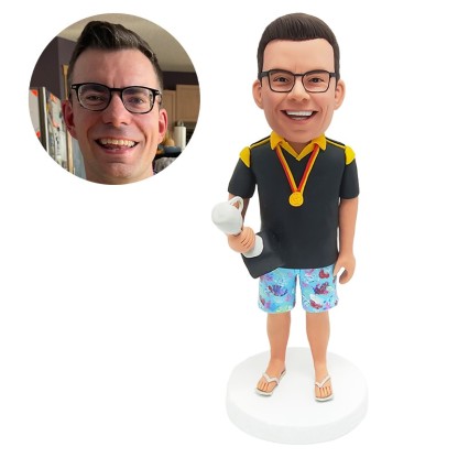 personalised bobble head cricket player with a trophy