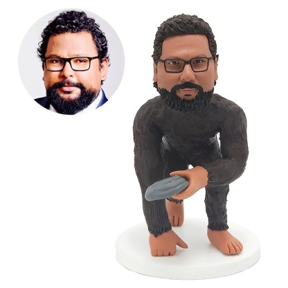 bobblehead custom gorilla holding stone