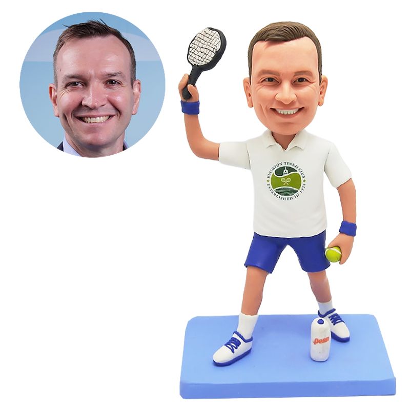 custom bobble head player holding a tennis racket