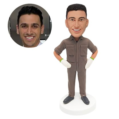 personalised bobble head worker with hands on the hips