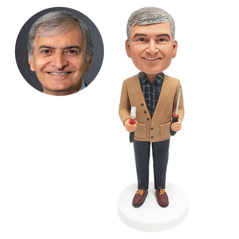 custom made bobblehead maintenance man holding tools