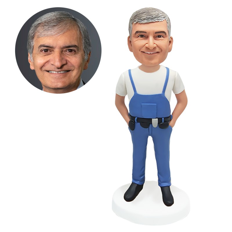 personalised bobble head maintenance man with hands in pockets