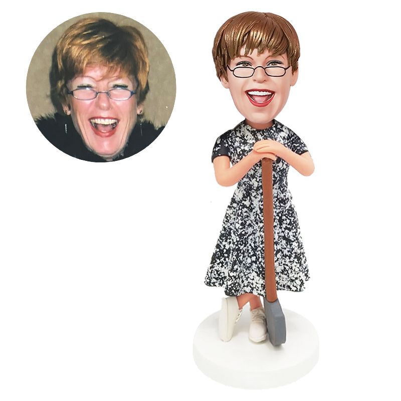 custom bobblehead figure woman holding a iron ax