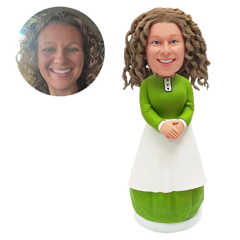 bobblehead custom female gnome with hands folded