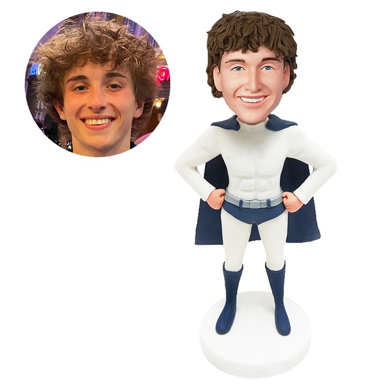 custom bobblehead superhero with hands on the hips