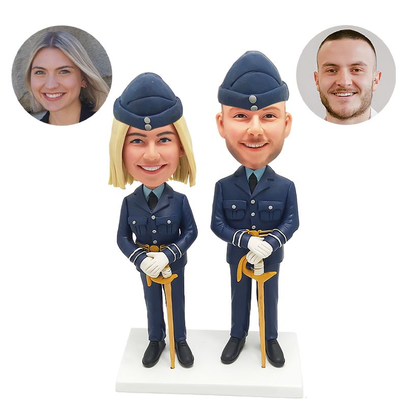 bobblehead custom military duo holding swords