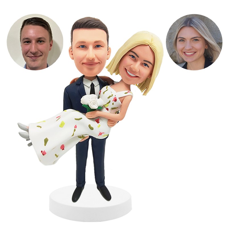 custom made bobblehead husband holding his wife