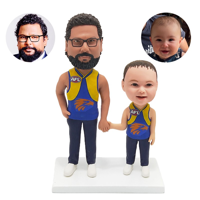 personalised bobble head afl father and son holding hands