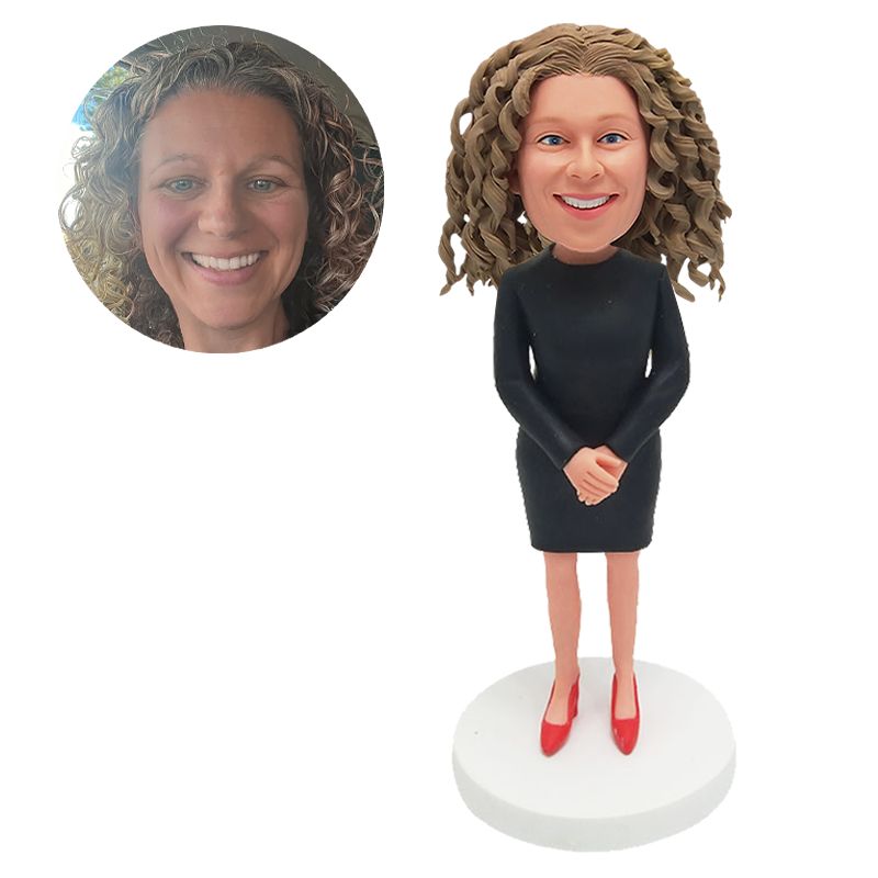 custom made bobblehead female staff with hands folded