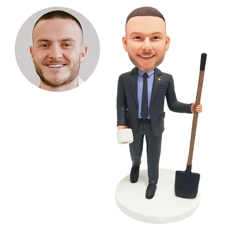 bobblehead custom male boss holding a shovel