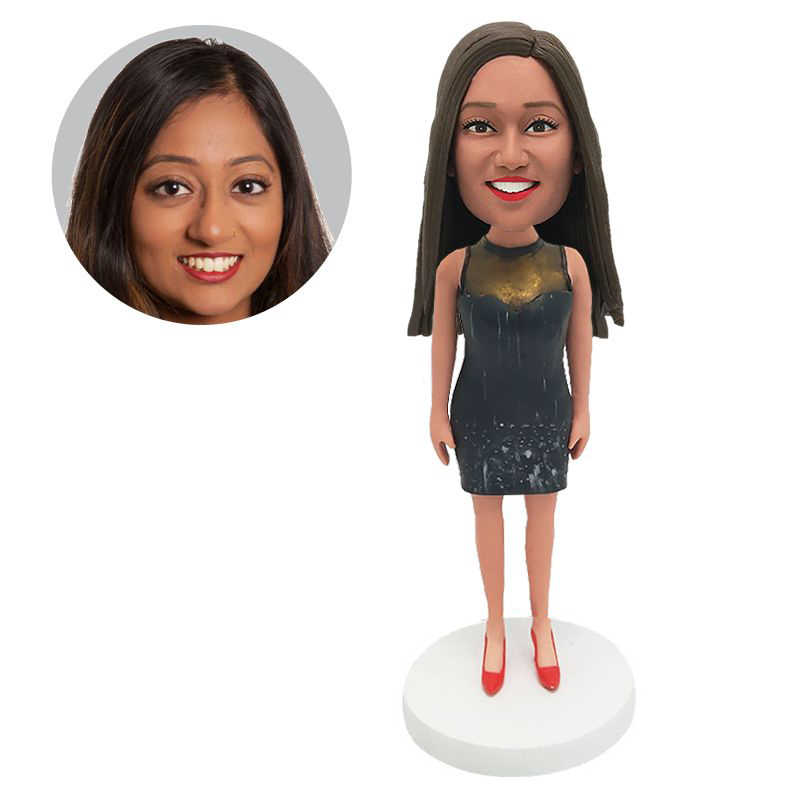 custom bobblehead pretty lady in sleeveless dress