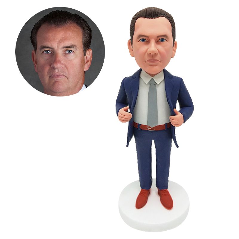 custom bobblehead male boss tidying up his suit