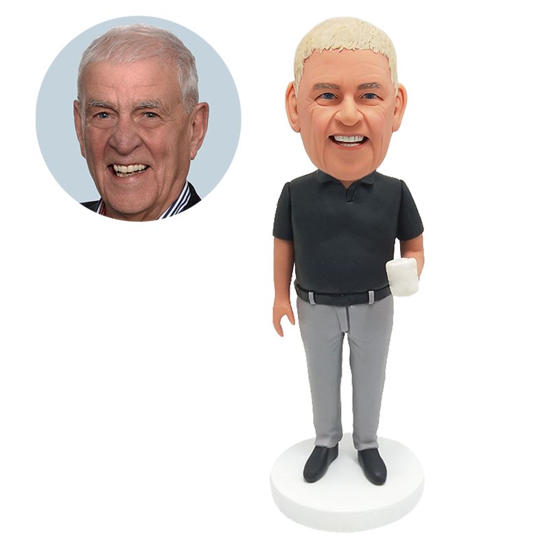 custom bobblehead male boss holding a cup of tea