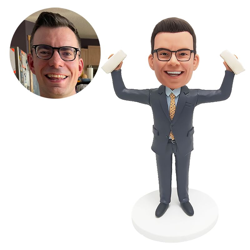 custom made bobblehead male boss with hands up