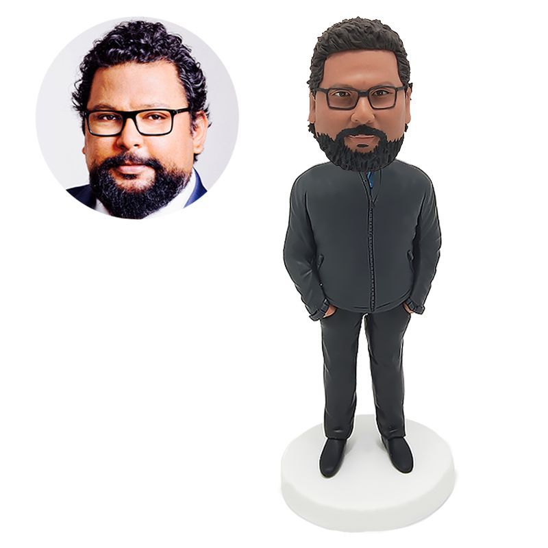 custom bobblehead figure man with hands in pockets