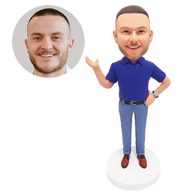 personalised bobble head man with one hand on the hip
