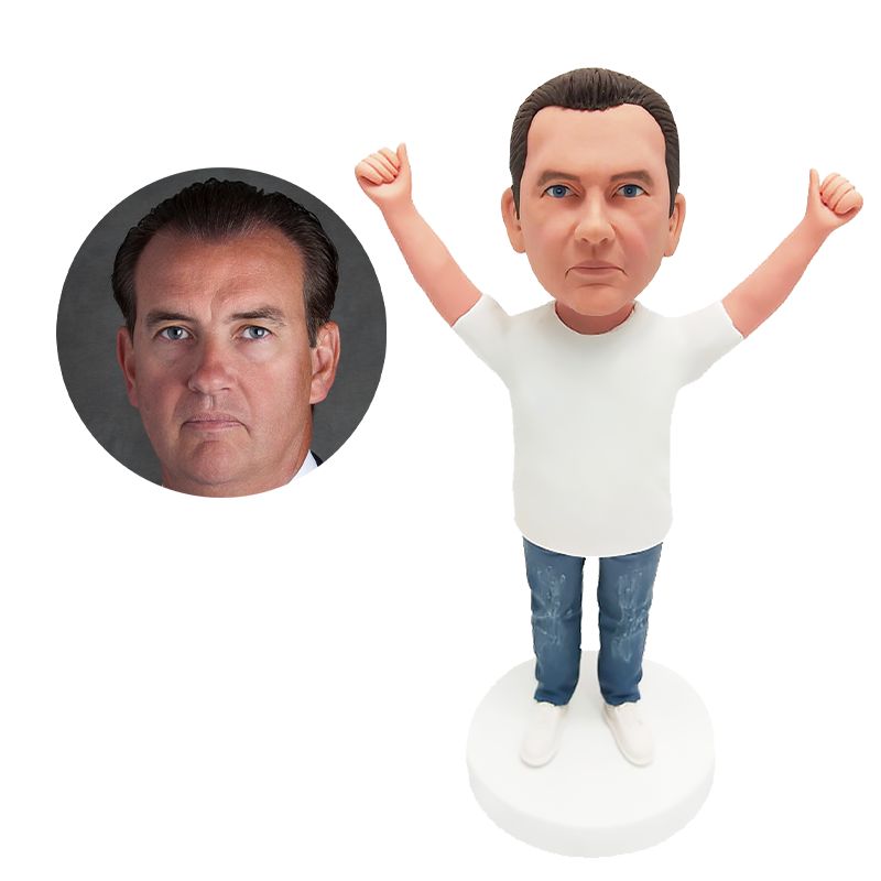 custom bobble head man with thumbs up