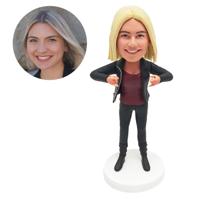 bobble head figurine fashion lady making special gesture