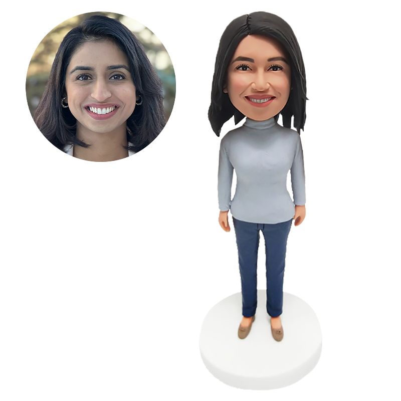 custom bobblehead figurine leisure lady in sweater