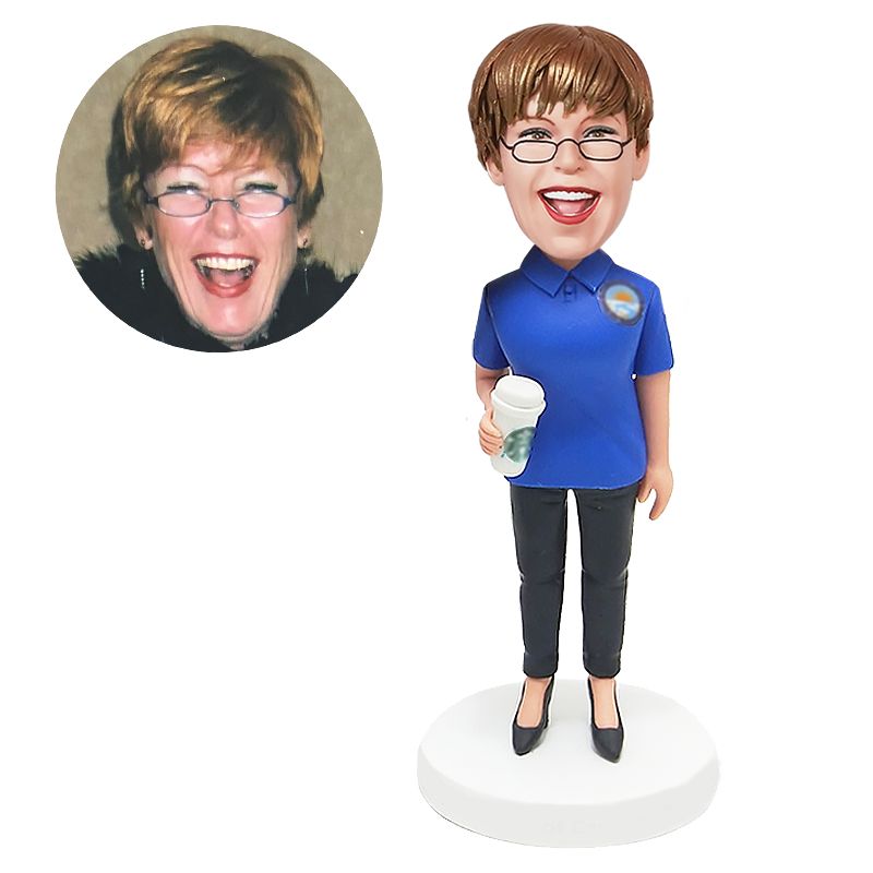 bobble head figurine casual lady holding a drink