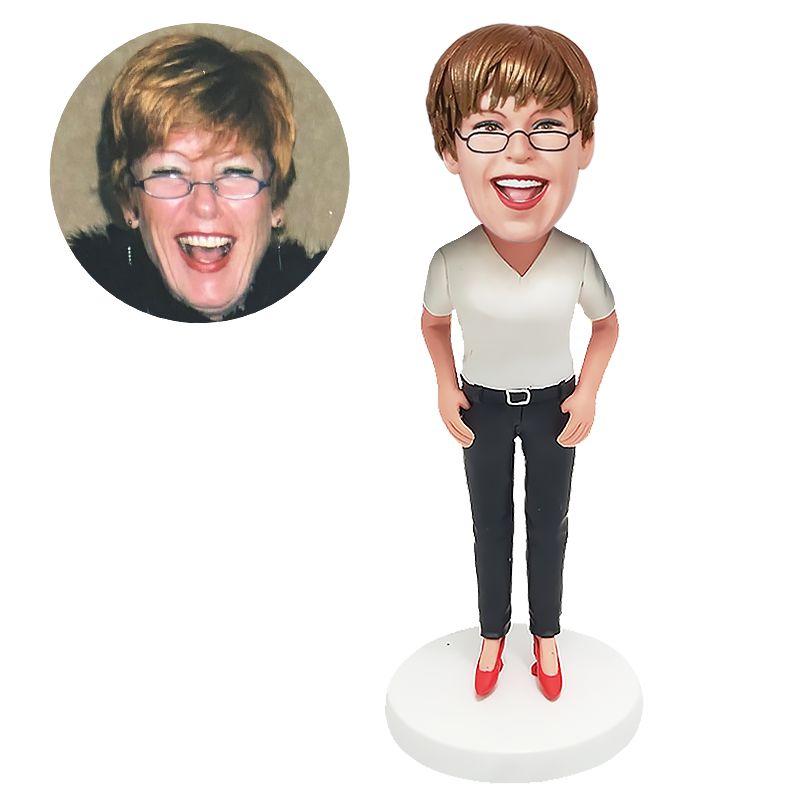 custom bobblehead casual lady with hands on the hips