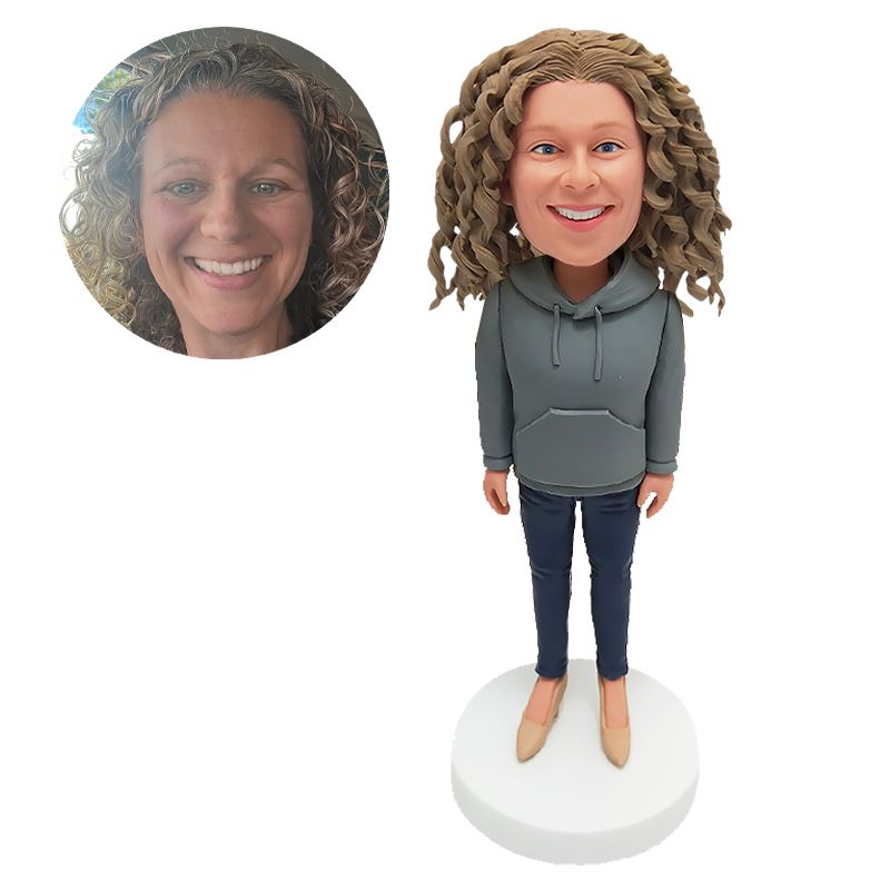 custom bobble head pretty lady in hoodie