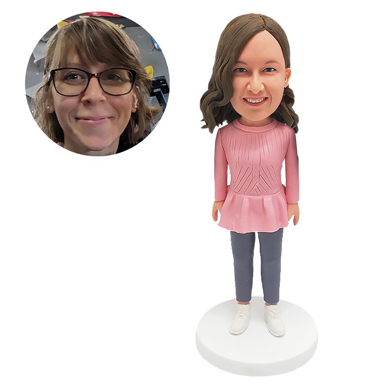 bobblehead custom pretty lady in pink sweater