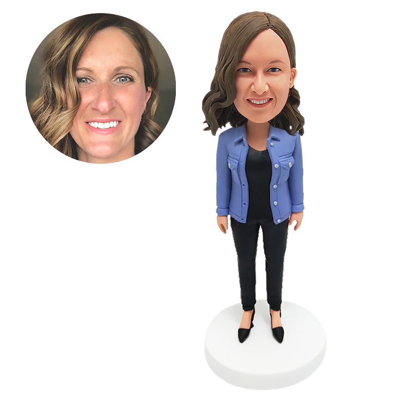custom bobblehead casual lady in jacket