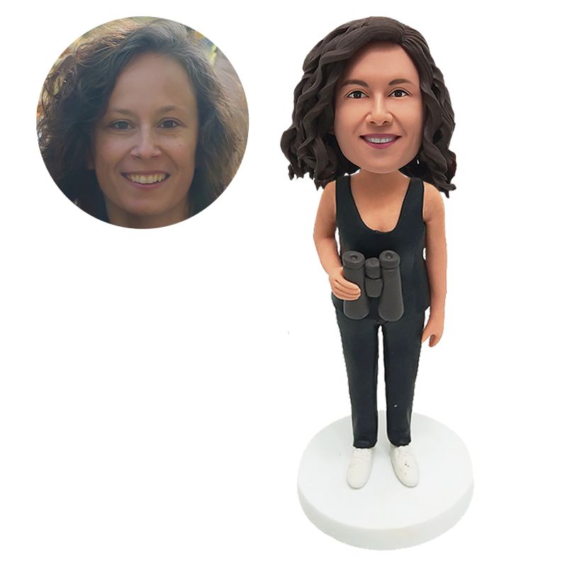 custom bobblehead figure lady holding a telescope