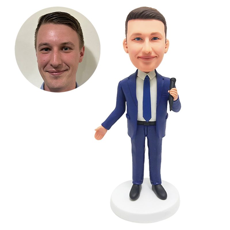 custom made bobblehead wedding groom holding a megaphone