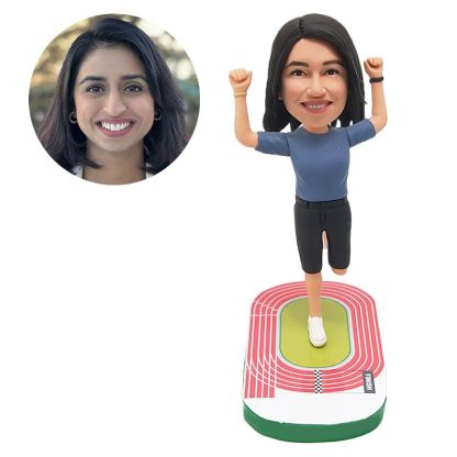 personalized bobble head figure female runner with hands up on the playground-Test