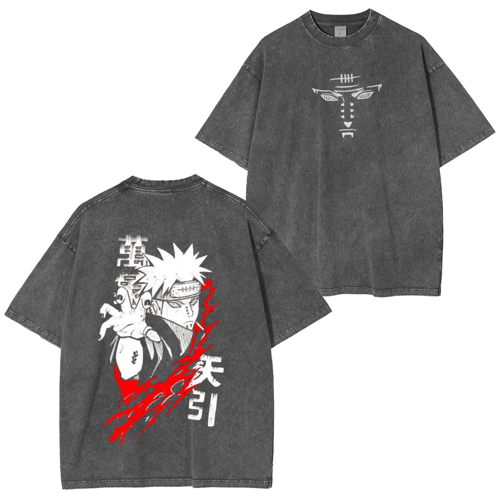 Retro Heavy Limited "Leader Akatsuki" Pain Nagato x Naruto Anime Washed T-Shirt