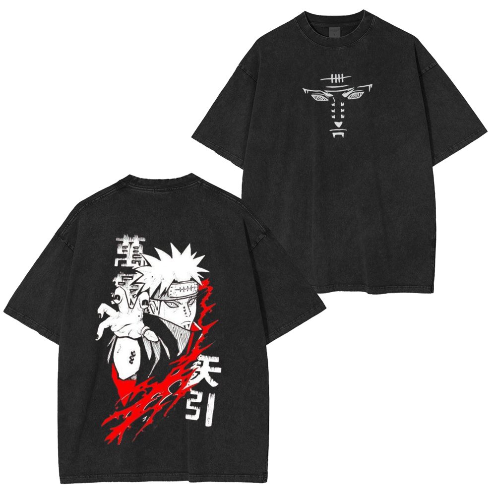 Retro Heavy Limited "Leader Akatsuki" Pain Nagato x Naruto Anime Washed T-Shirt