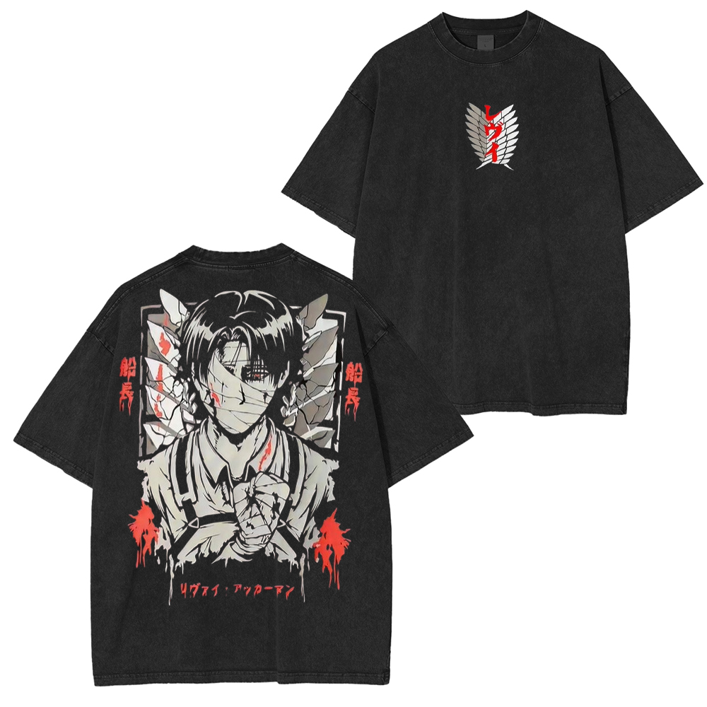 Vintage Levi Bandaged Face Attack on Titan Unisex Washed T-Shirt