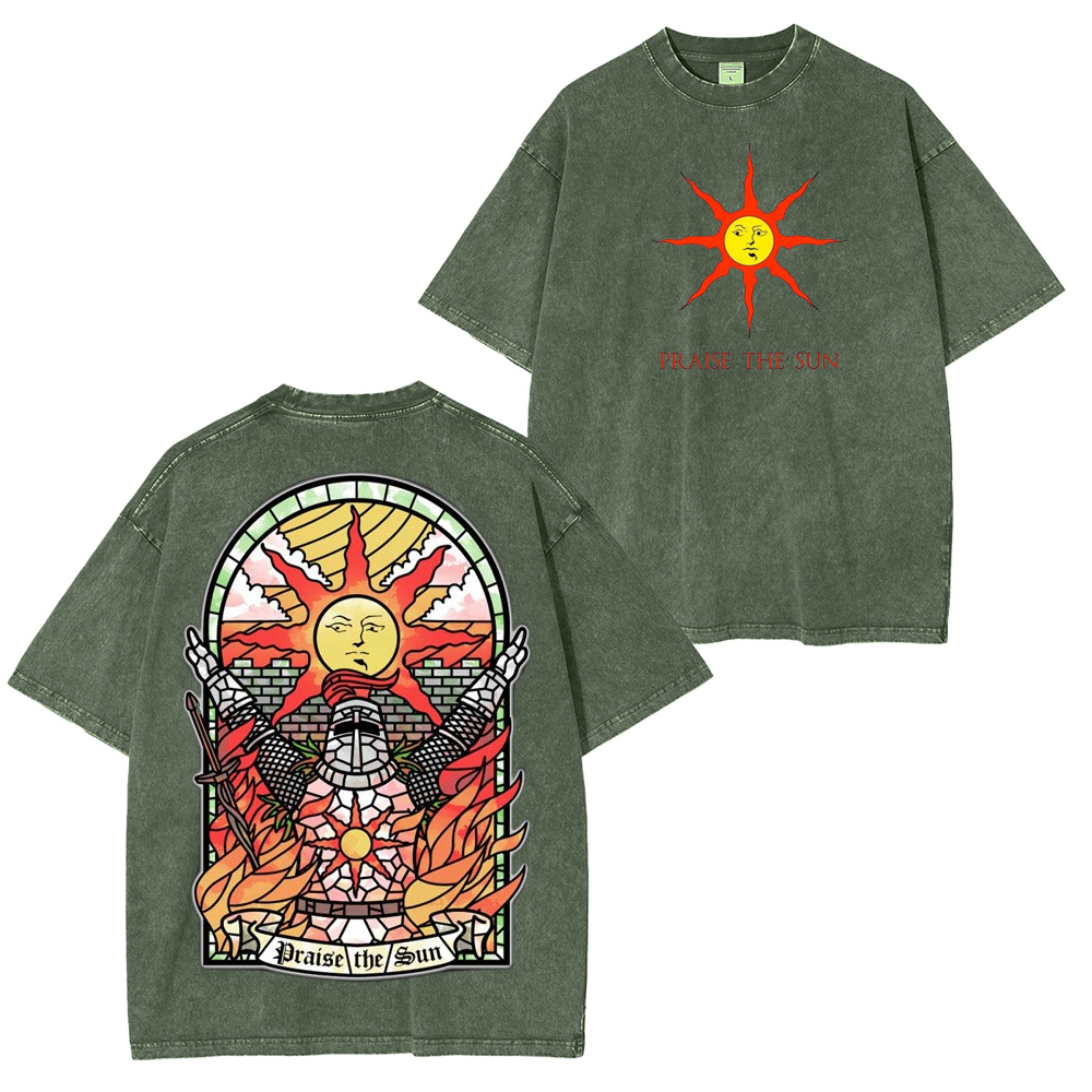 PRAISE THE SUN DARK SOULS Washed T-Shirt
